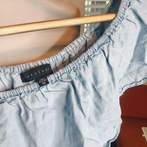 Sanctuary‎ Blue Off The Shoulder Ruffle Top Chambray Blouse XS - Picture 2 of 4